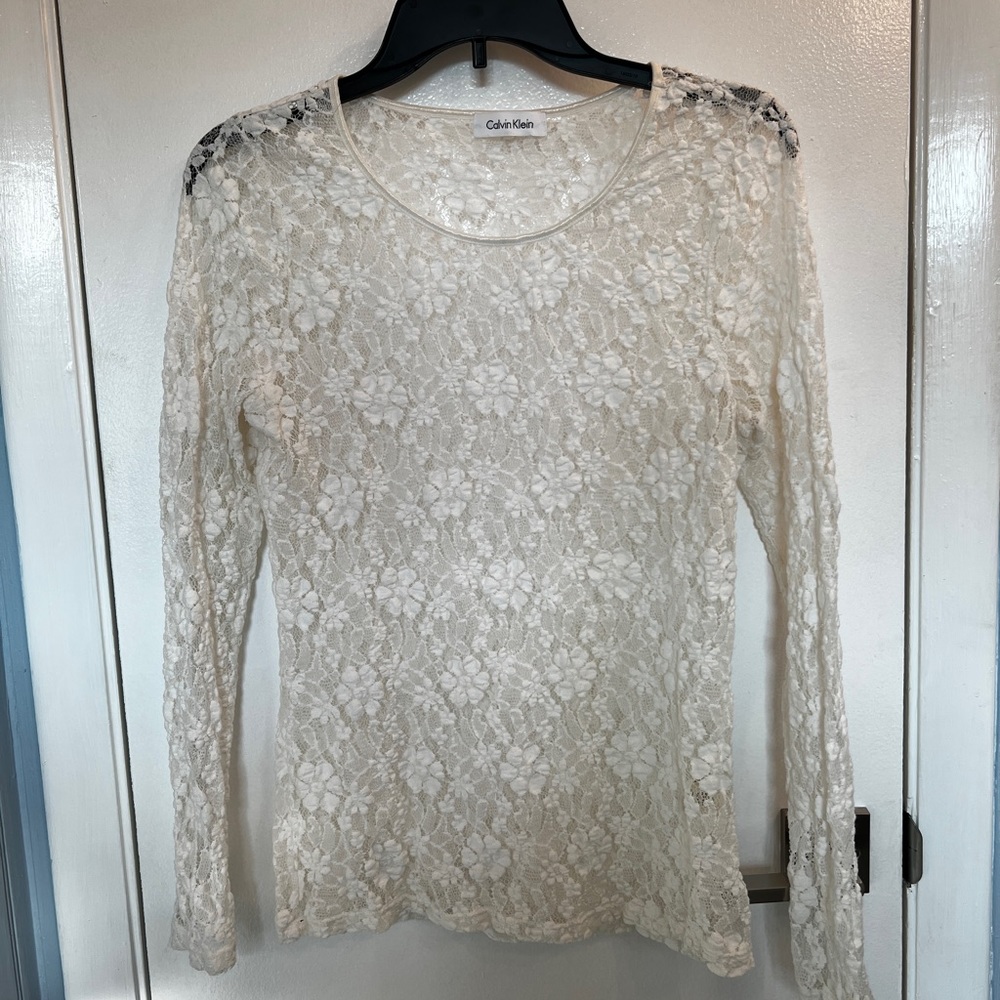Calvin Klein , antique white, lace , stretch, long sleeve shell camisole.